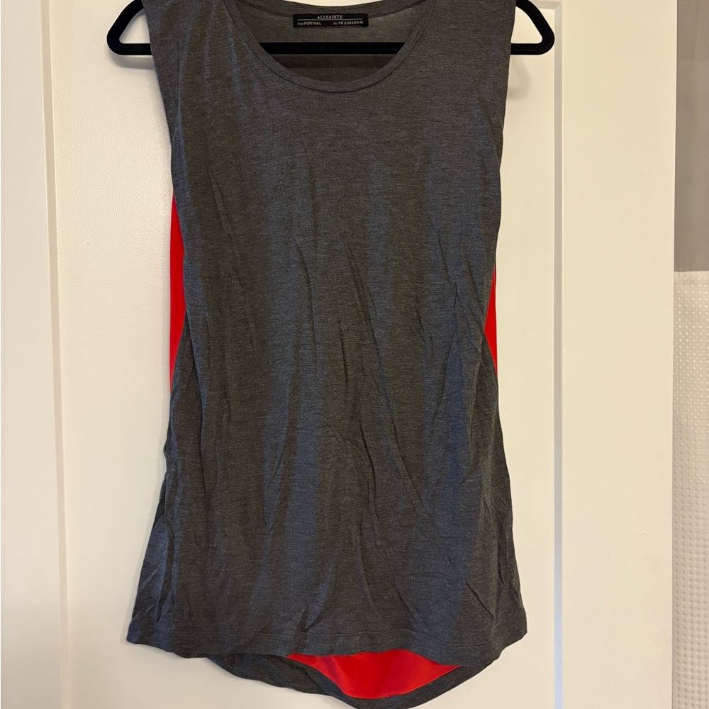 All Saints Gray Tank with Red Side Panels